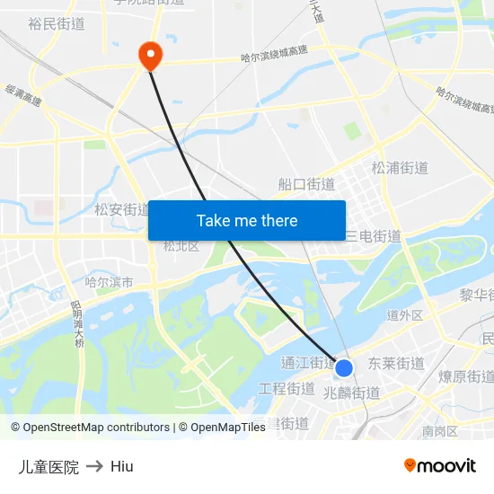 Children's Hospital to Hiu map
