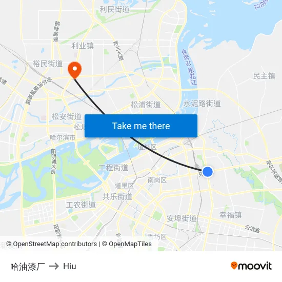 Harbin Paint Factory to Hiu map