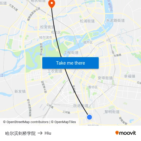Harbin Cambridge College to Hiu map