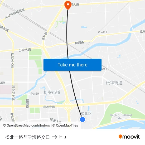 Songbei First Road & Xuehai Road Intersection to Hiu map