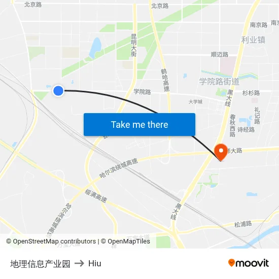 Geographic Information Industry Park to Hiu map