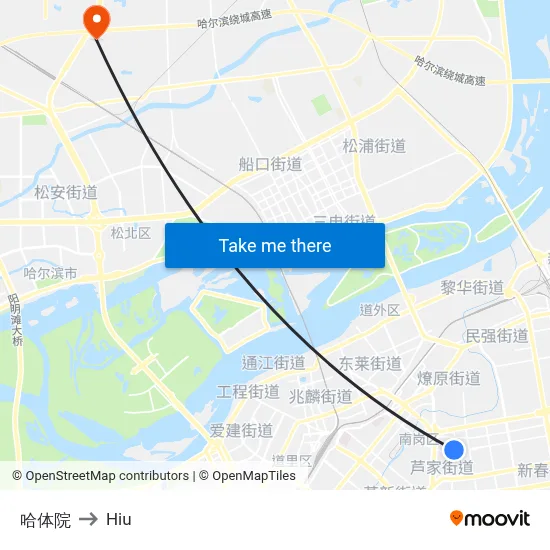 Harbin Sports Institute to Hiu map