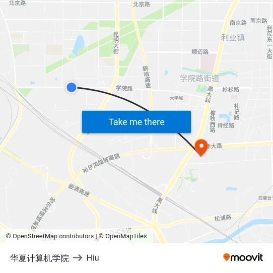 Huaxia Computer College to Hiu map