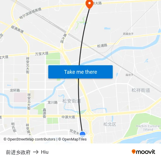 Qianjin Township Government to Hiu map