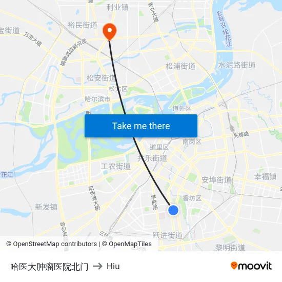 Harbin Medical University Cancer Hospital North Gate to Hiu map