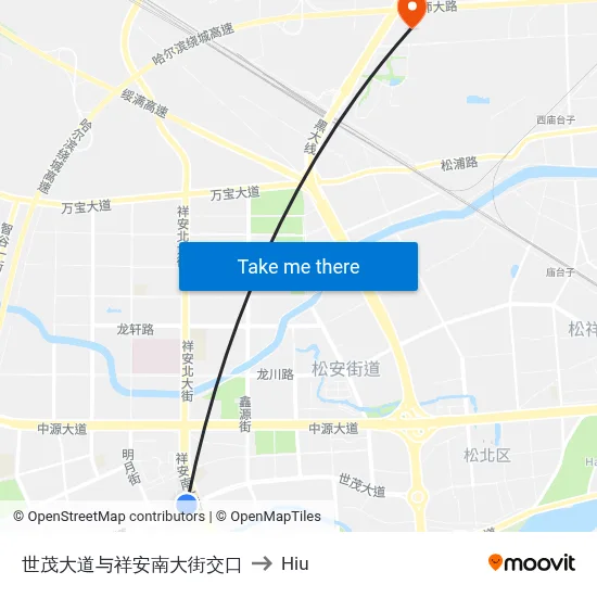 Shimao Avenue and Xiangan South Street Junction to Hiu map