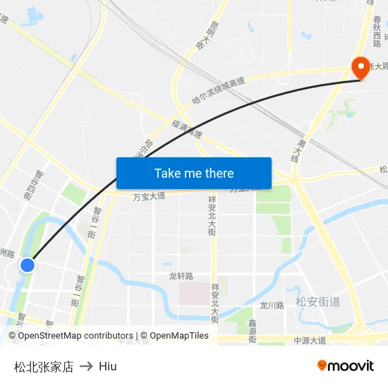 Songbei Zhang Jia Store to Hiu map