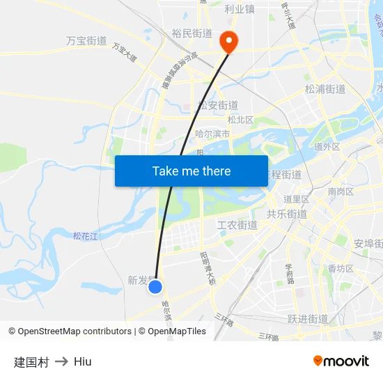 Jianguo Village to Hiu map