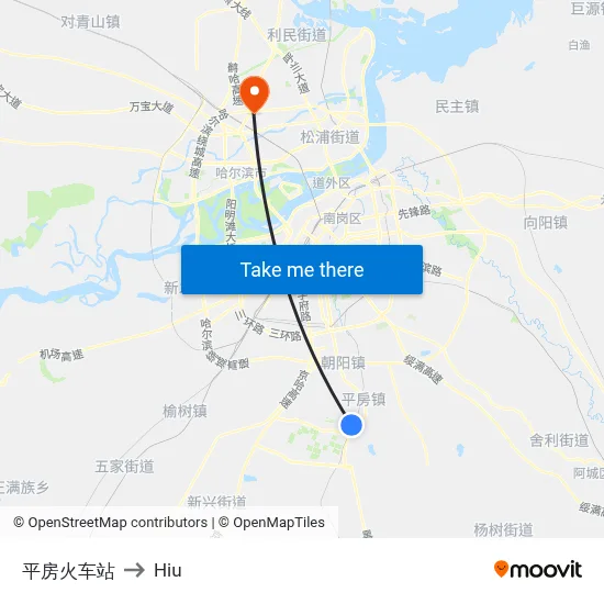 Pingfang Railway Station to Hiu map