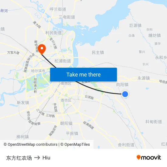 Dongfanghong Farm to Hiu map