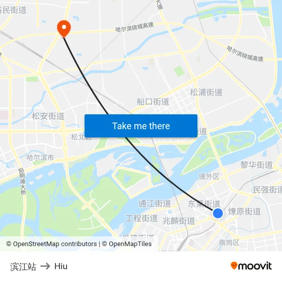 Binjiang Station to Hiu map