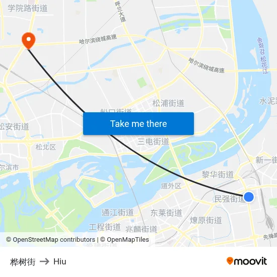 Birch Street to Hiu map