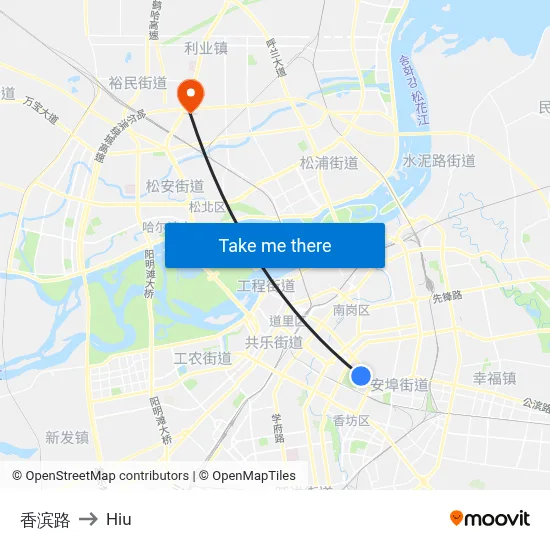 Xiangbin Road to Hiu map