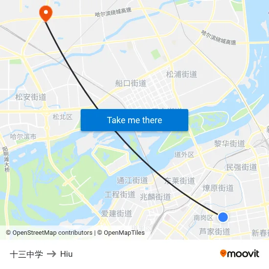 No. 13 Middle School to Hiu map
