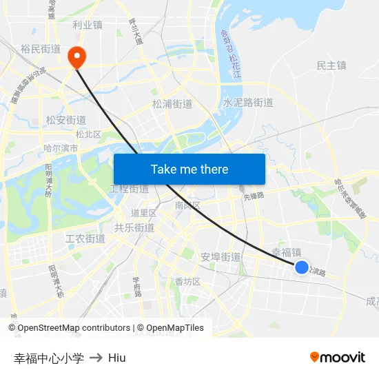 Xingfu Central Elementary School to Hiu map