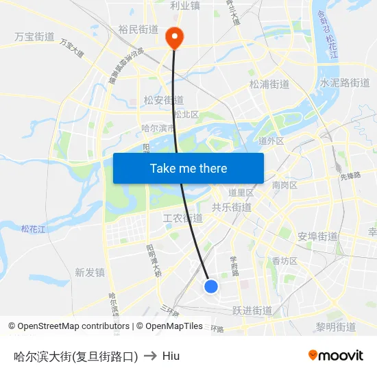 Harbin Street (Fudan Street Intersection) to Hiu map
