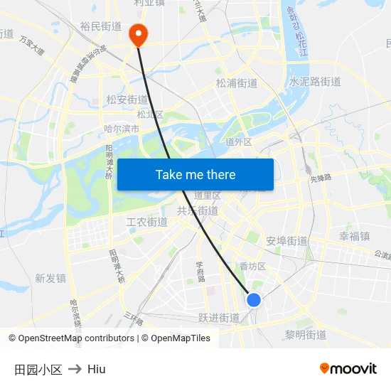 田园小区 to Hiu map