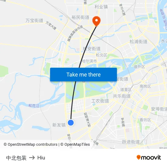 Zhongbei Packaging to Hiu map
