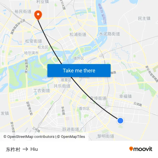 Dong Zha Village to Hiu map
