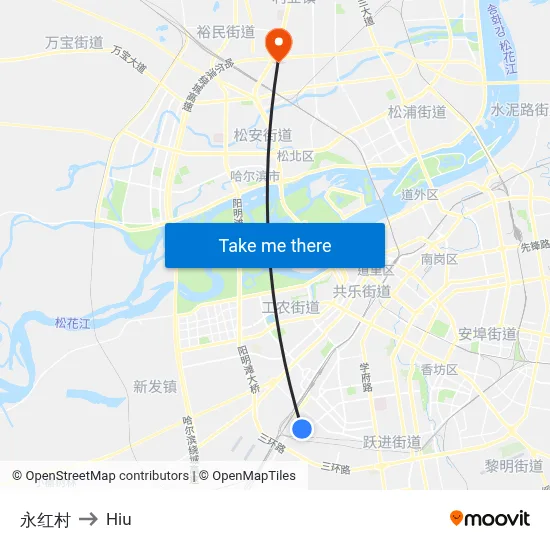 Yonghong Village to Hiu map