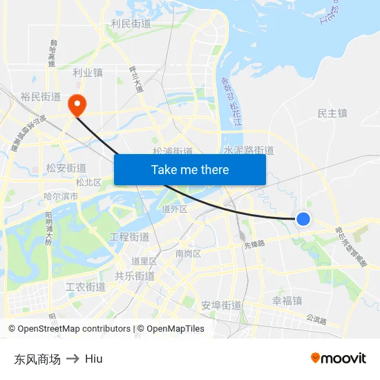 Dongfeng Shopping Center to Hiu map