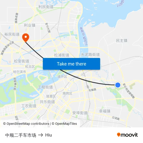 Zhongshun Used Car Market to Hiu map