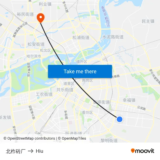 North Zhuo Brick Factory to Hiu map