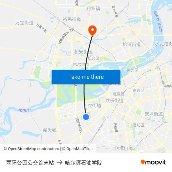 雨阳公园公交首末站 to 哈尔滨石油学院 map
