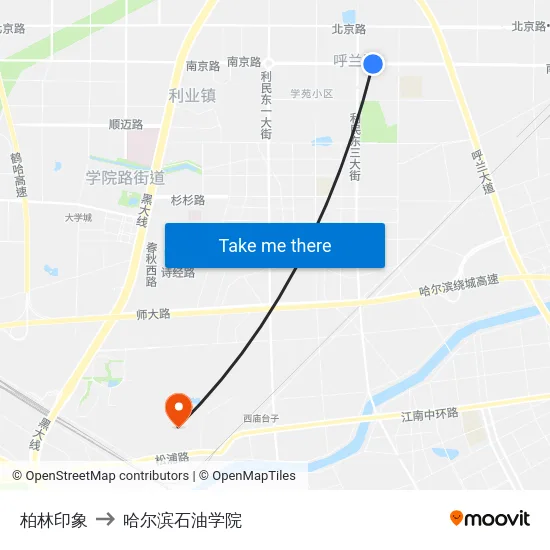 柏林印象 to 哈尔滨石油学院 map
