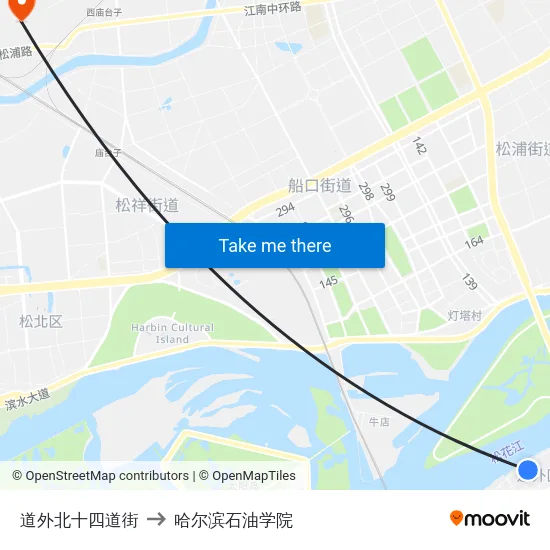 道外北十四道街 to 哈尔滨石油学院 map