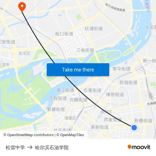 松雷中学 to 哈尔滨石油学院 map
