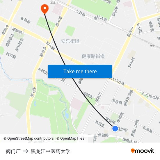 阀门厂 to 黑龙江中医药大学 map