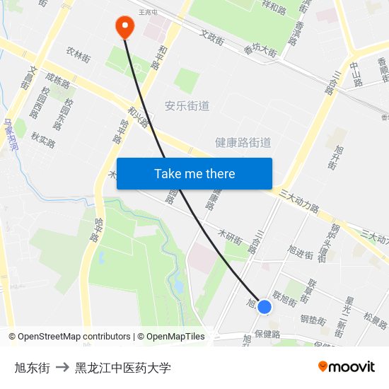 旭东街 to 黑龙江中医药大学 map