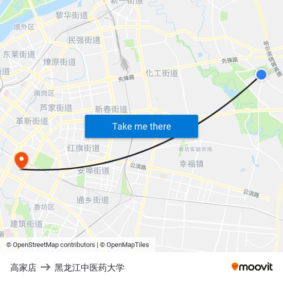 高家店 to 黑龙江中医药大学 map