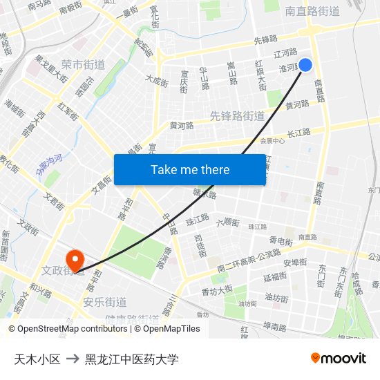 天木小区 to 黑龙江中医药大学 map