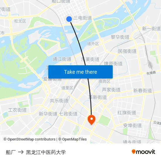 船厂 to 黑龙江中医药大学 map