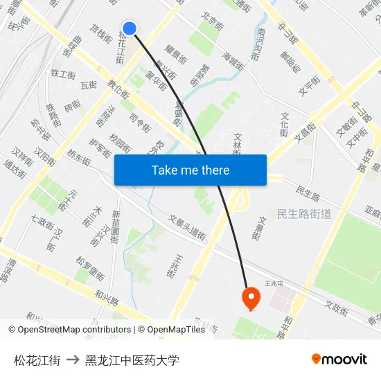 松花江街 to 黑龙江中医药大学 map