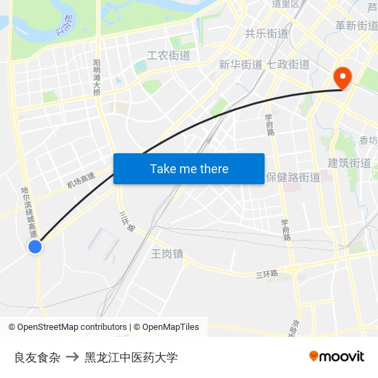 良友食杂 to 黑龙江中医药大学 map