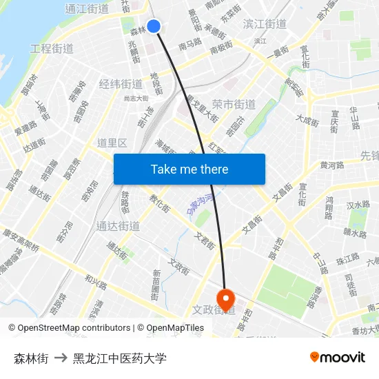 森林街 to 黑龙江中医药大学 map