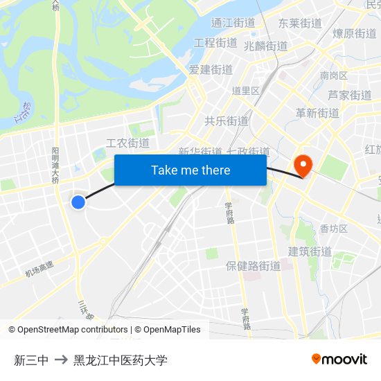 新三中 to 黑龙江中医药大学 map