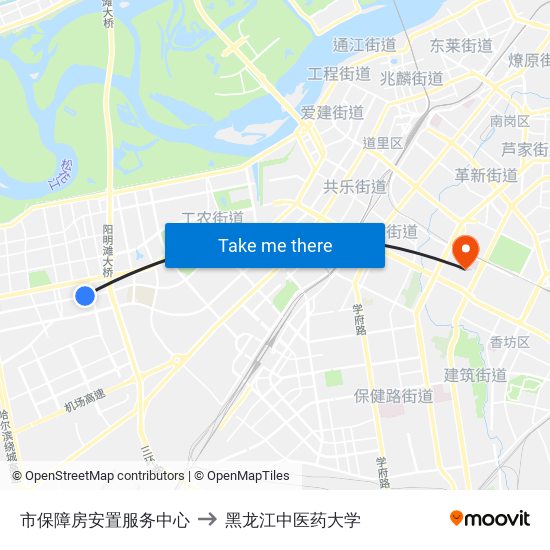 市保障房安置服务中心 to 黑龙江中医药大学 map