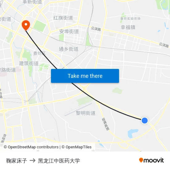 鞠家床子 to 黑龙江中医药大学 map