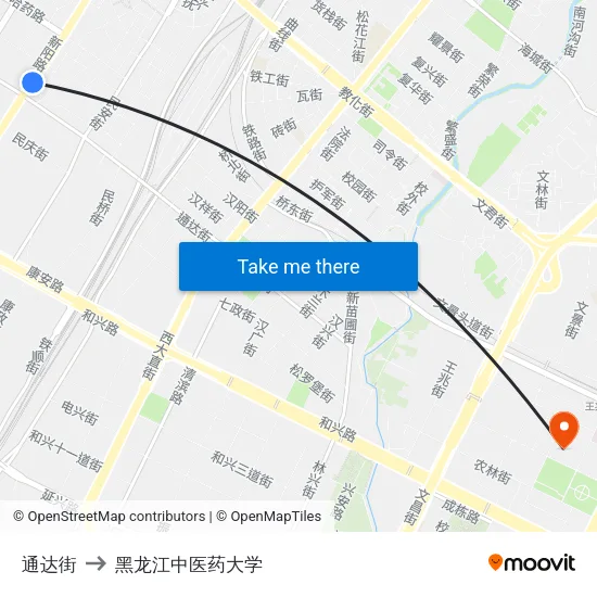 通达街 to 黑龙江中医药大学 map