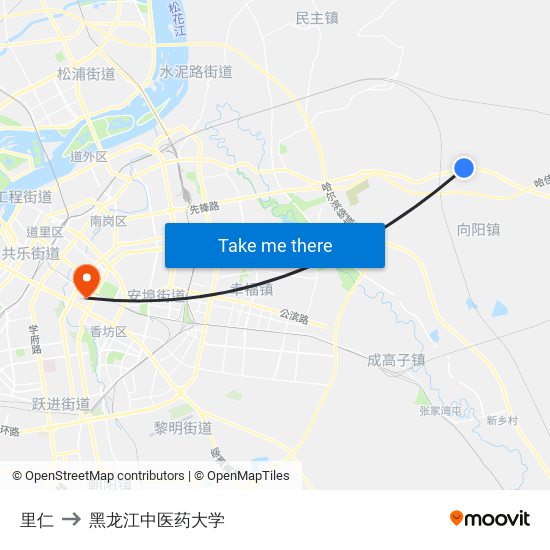 里仁 to 黑龙江中医药大学 map