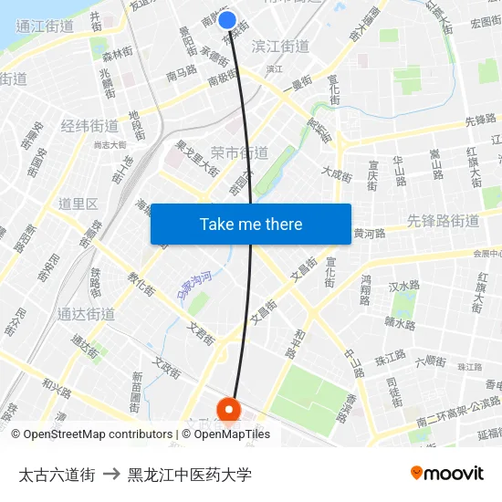 太古六道街 to 黑龙江中医药大学 map