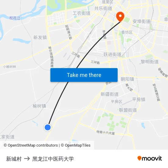 新城村 to 黑龙江中医药大学 map