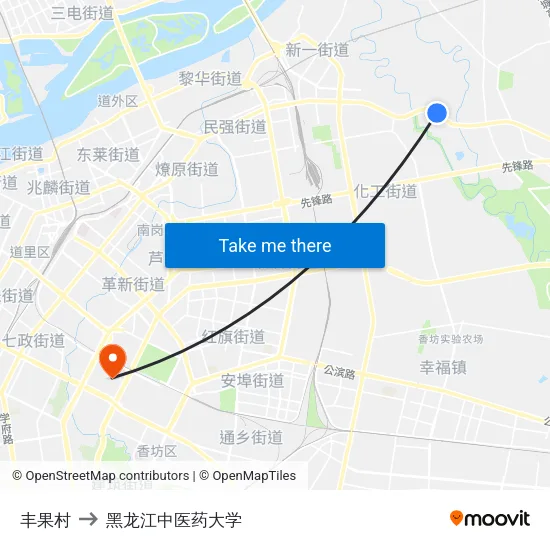 丰果村 to 黑龙江中医药大学 map