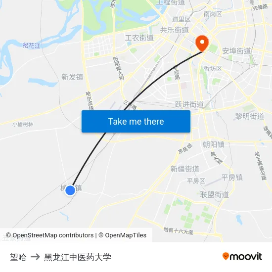 望哈 to 黑龙江中医药大学 map