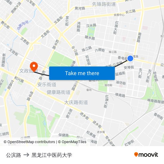 公滨路 to 黑龙江中医药大学 map