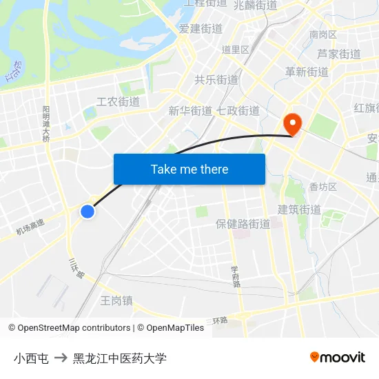小西屯 to 黑龙江中医药大学 map